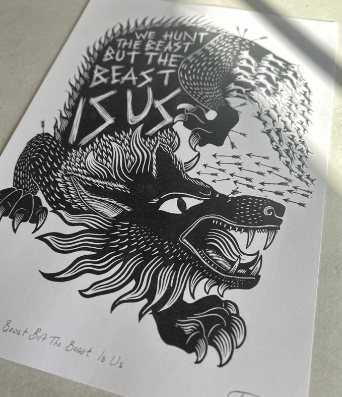 We Hunt The Beast black riso