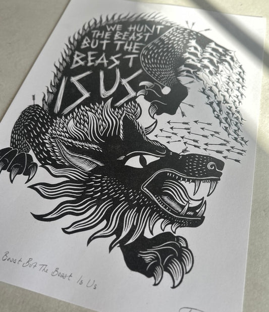 We Hunt The Beast black riso